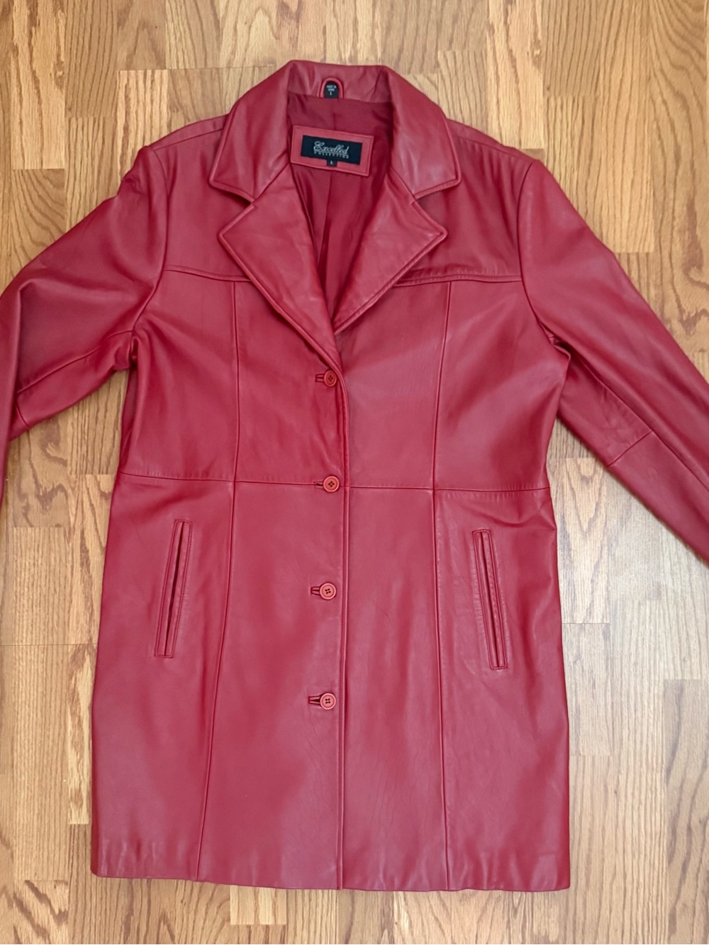Renuar Red Leather Button-Front Women's Coat